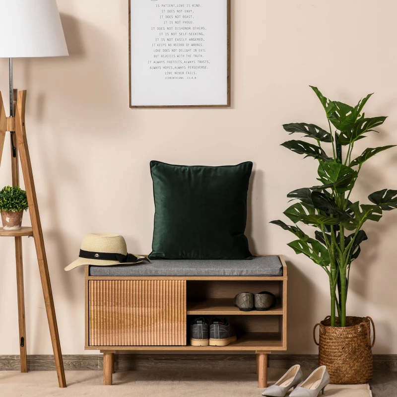HOMCOM Shoe Bench Home Storage w/ Wood Legs Cushion Top Cabinet Organiser Hallway 2 Shelves Bedroom Furniture