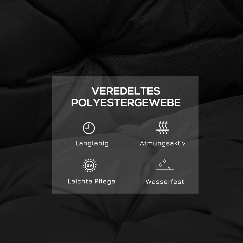 Outsunny 3 Sitzer Bankauflage 100x98x8 cm Bankkissen mit Bändern, Bankpolster für Gartenmöbel Hollywoodschaukel, Schwarz