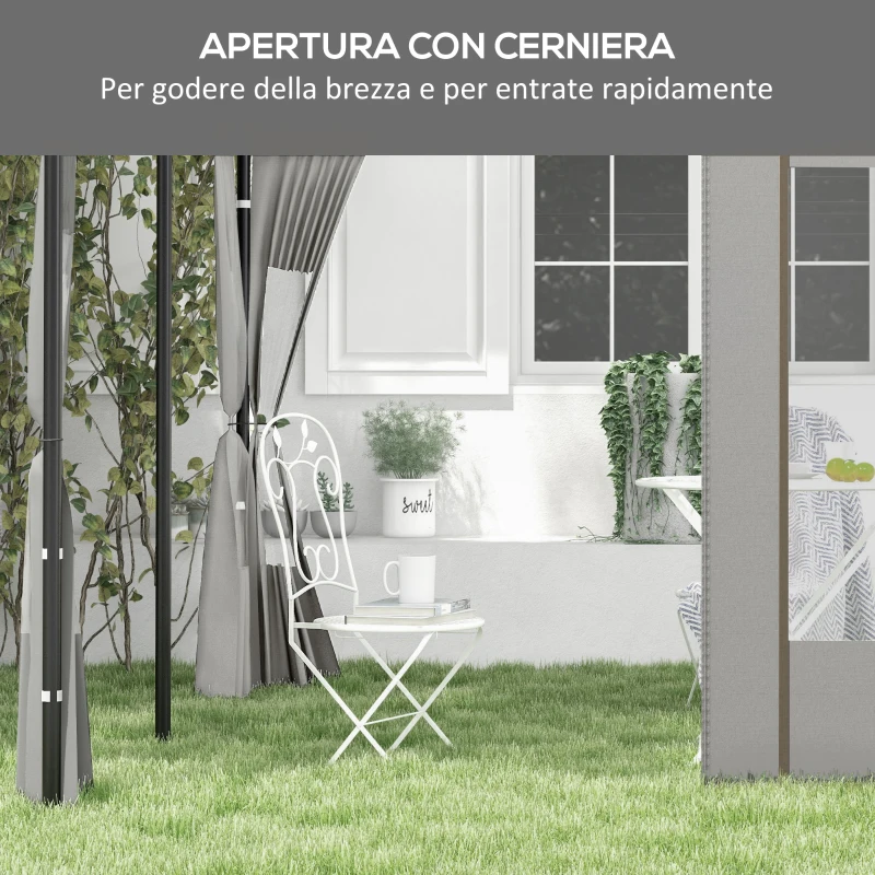 Outsunny Set 2 Pareti per Gazebo 3x6m e 3x3 m in Tessuto Oxford con Finestre e Cerniere, 295x195cm, Grigio