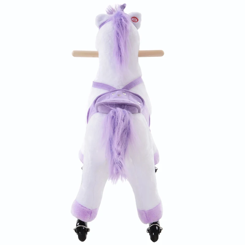 HOMCOM Caballo Pony Mecánico para Cabalgar Balancín con Ruedas Peluche Caballito Juguete con Sonidos 55x23x60cm