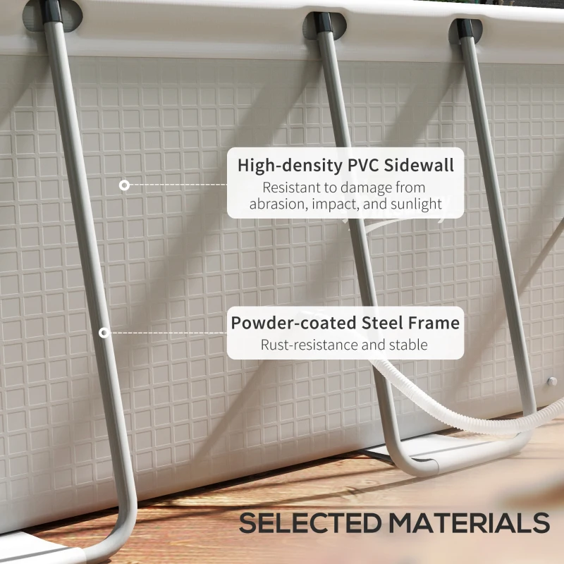 Outsunny Rectangle Steel Frame Swimming Pool with Ladder and Pump - Grey