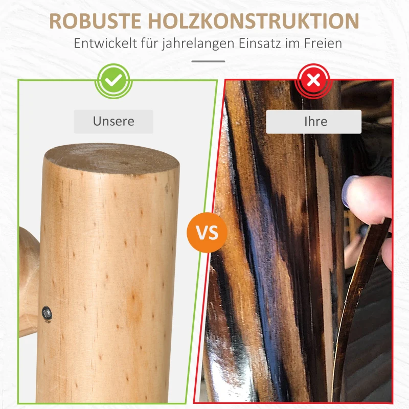 Outsunny Schaukelbank Gartenbank Holzbank, Baumstamm-Optik, wetterbeständig,  112 cm x 96 cm x 93 cm, Natur