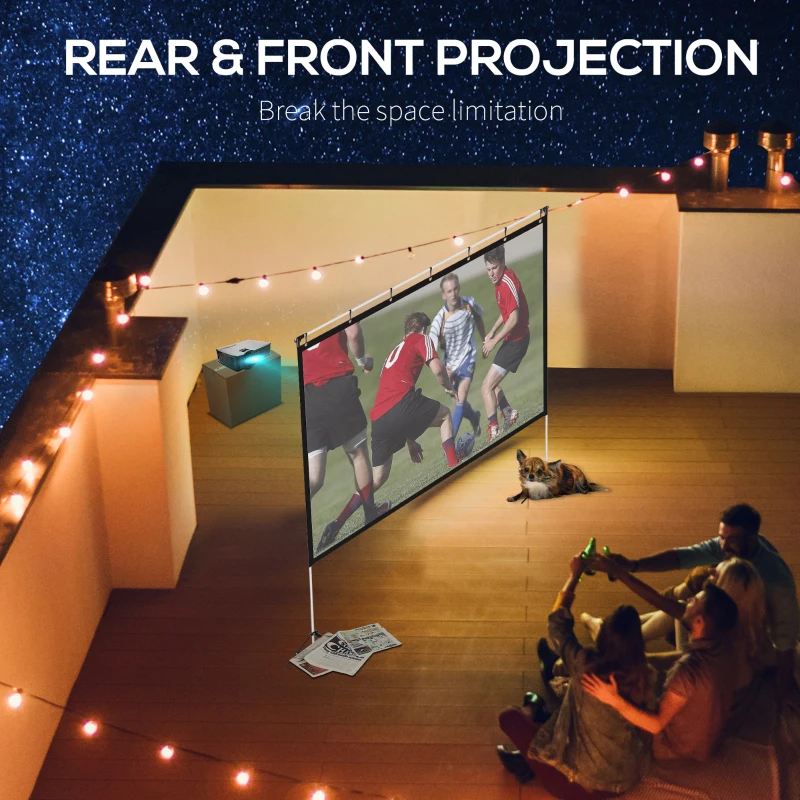 HOMCOM Projector Screen and Stand, 100 inch Portable Front & Rear Projection Screen, 4K HD 16:9 Screen for Outdoor and Indoor, Home Theater, Presentation