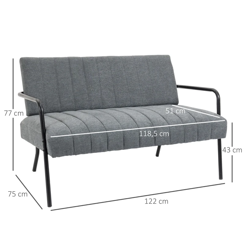 HOMCOM Doppelsofa Stoffsofa Polstersofa Sitzmöbel Loungesofa Metall samtartiges Polyester Schaumstoff Grau+Schwarz 122 x 75 x 77 cm