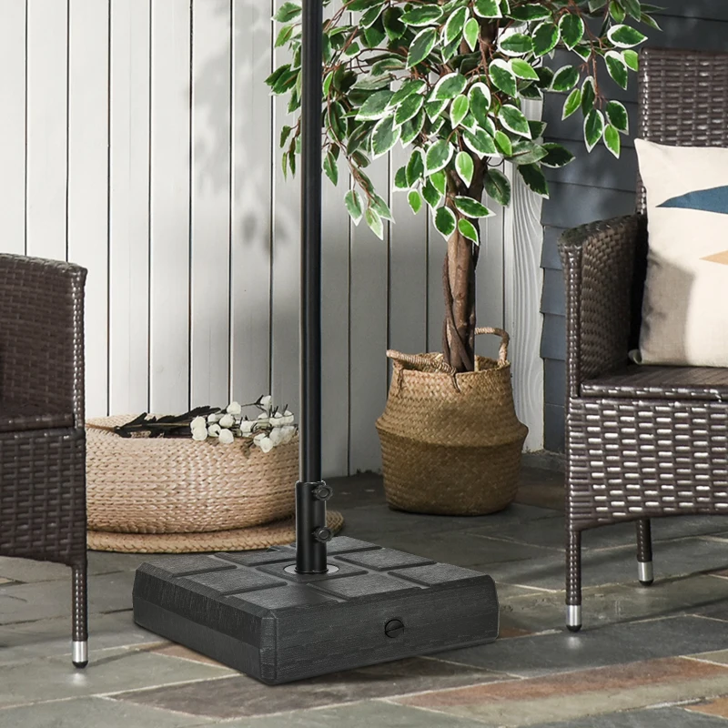 Outsunny 40kg Square Umbrella Parasol Base with Wood Effect, Plastic Umbrella Stand for Outdoor Patio Umbrella, Black