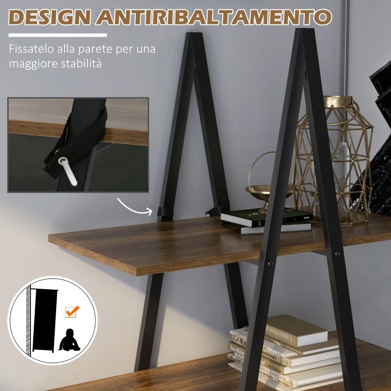 HOMCOM Scaffale Libreria 4 Livelli in Truciolato e Acciaio ad A