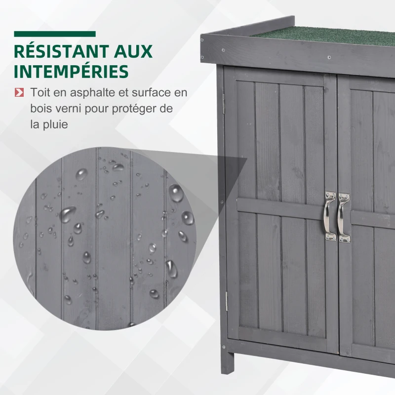 Outsunny Armoire de Jardin sur Pied Double Porte étagère et Toit bitumé relevable dim. 74L x 43l x 88H cm Bois Massif de Sapin(m-4)
