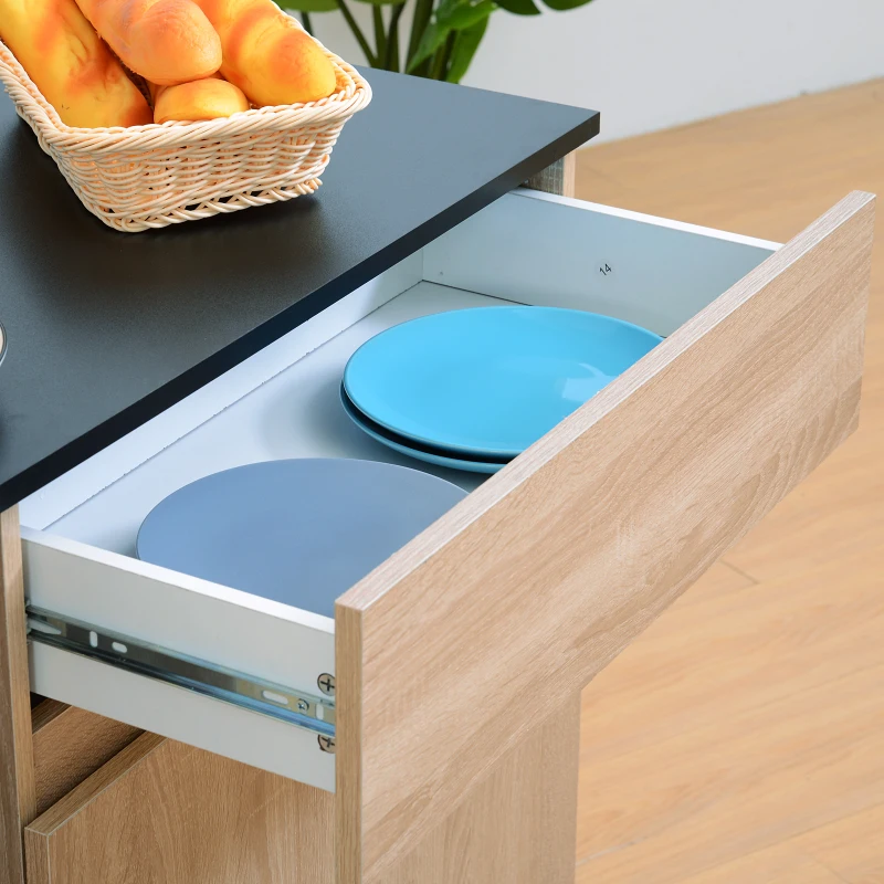 HOMCOM Carro de Cocina Carrito Servir Multiusos Estantería Carrito Auxiliar con Ruedas para Baño Dormitorio con Estante Cajón Armario 78x39,5x88,5 cm