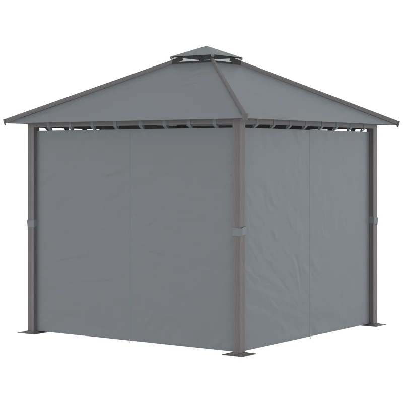 Outsunny Tonnelle de jardin pour terrasse avec 4 parois latérales double toit protection solaire 3 x 3 m gris