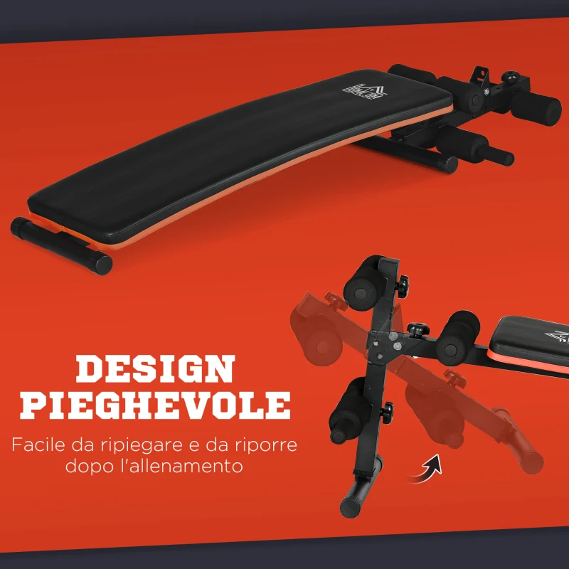 HOMCOM Panca per Addominali Pieghevole e Regolabile con Schienale Imbottito, 47x139x51-69cm, Nero e Rosso