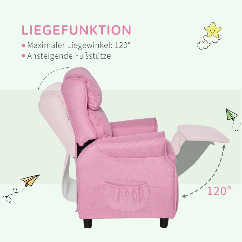 HOMCOM Kindersofa Kindersessel mit Fußstütze Armlehne verstellbare Rückenlehne Relaxsessel Kindercouch Stuhl Liegecouch Kinder Sofa für 3-5 Jahre Jungen und Mädchen Rosa
