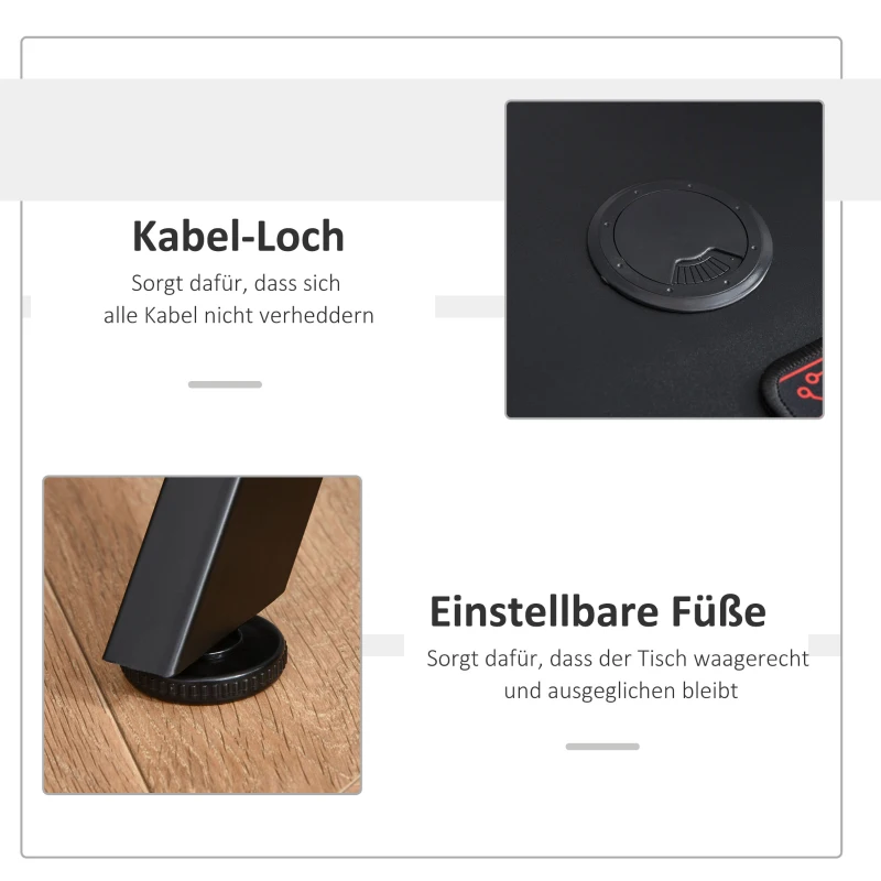HOMCOM Gaming Tisch Schreibtisch mit Kopfhörerhaken Getränkehalterung Computertisch MDF Metall Schwarz 108 x 66 x 77 cm