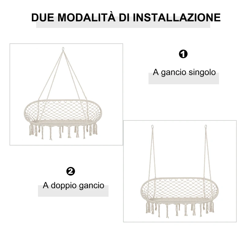 Outsunny Amaca a Dondolo da Giardino e Casa a 2 Posti, Telaio Metallo e Seduta Cotone 130x75x35cm, Bianco Crema