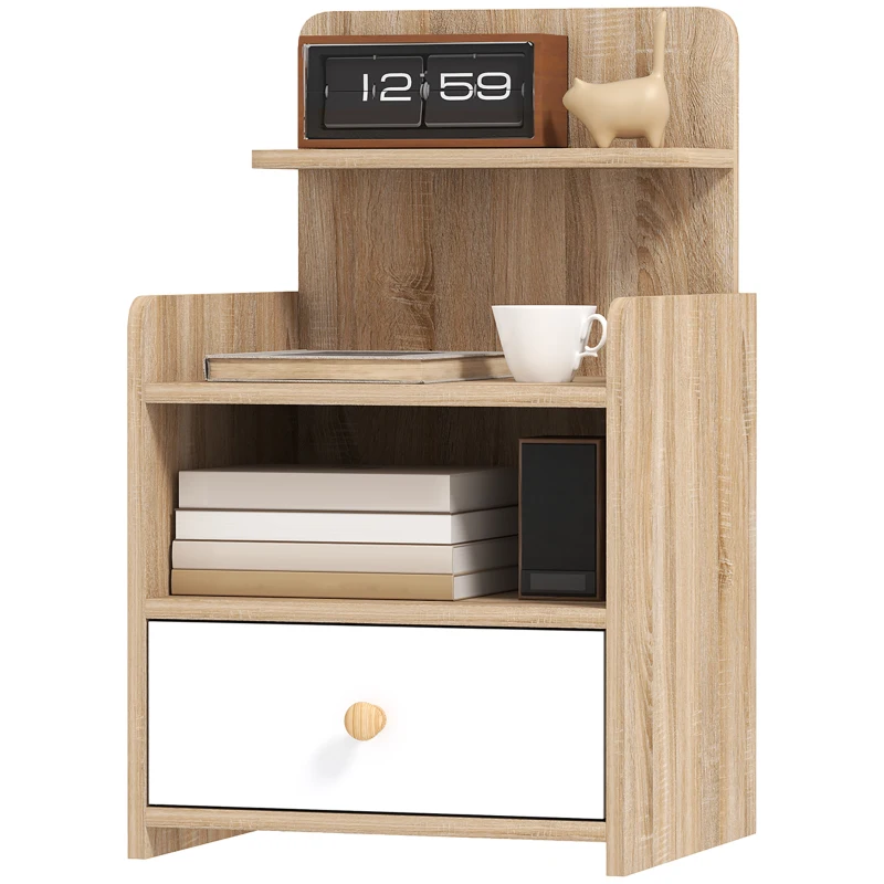 HOMCOM Multi-Storage Bedside Table - White/Wood-Effect