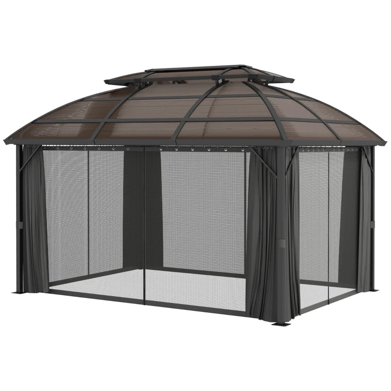 Outsunny 4 x 3m Aluminium Frame Hard Gazebo, with Accessories - Brown