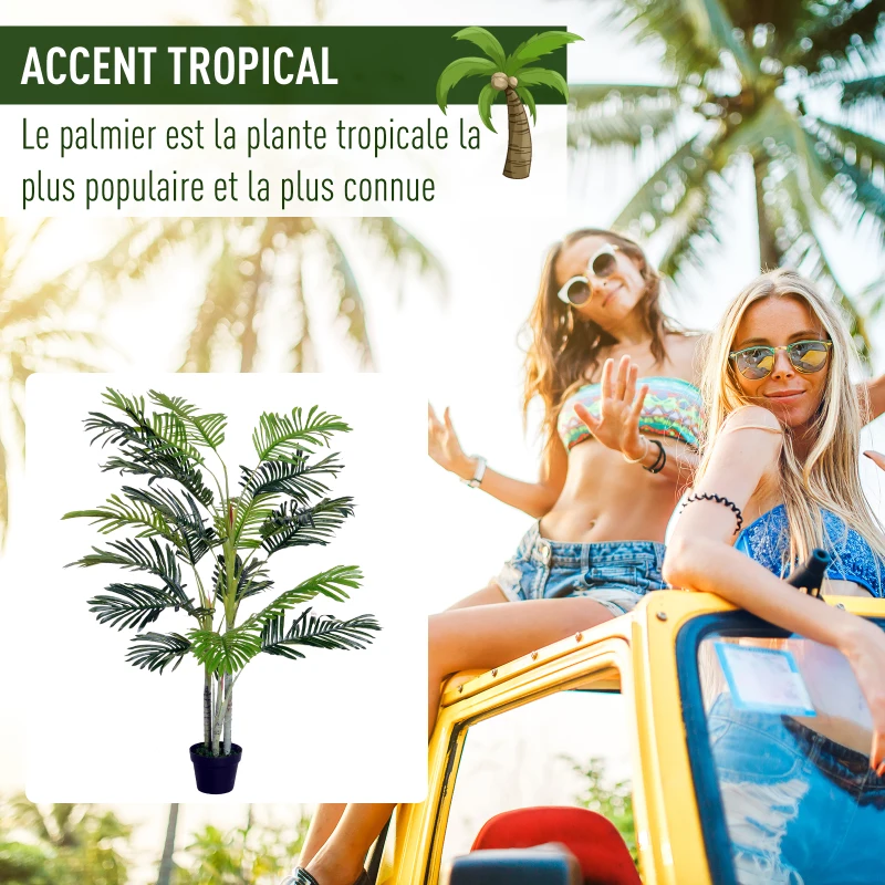 Outsunny Palmier Artificiel Hauteur 150 cm Arbre Artificiel décoration Plastique Fil de Fer Pot Inclus Vert
