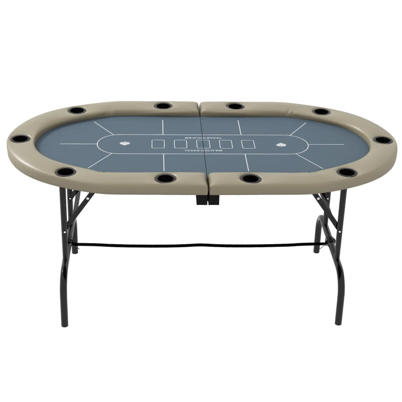 SPORTNOW 8 Player Folding Poker Table, with Cup Holders, Cushioning Edge, Brown and Blue