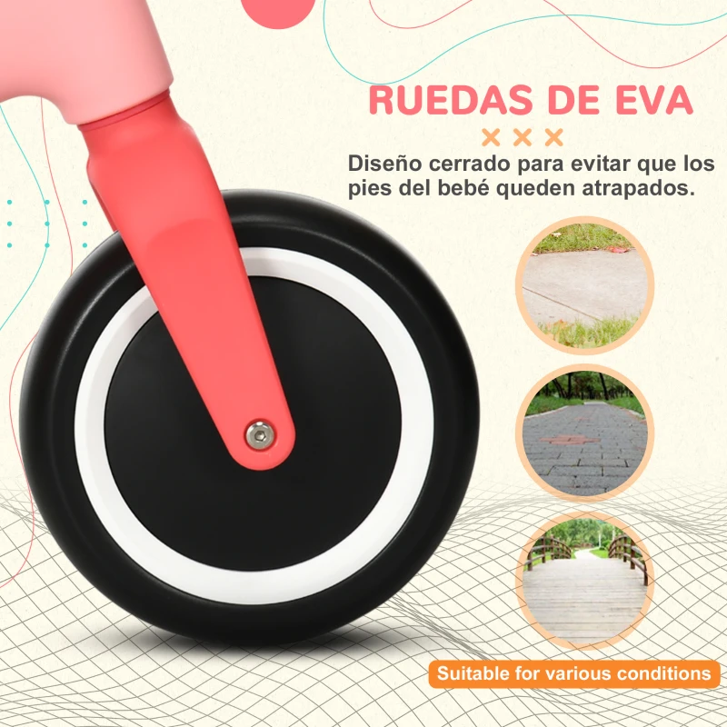 AIYAPLAY Bicicleta de Equilibrio para Niños de 18-36 Meses con Asiento Ajustable en Altura Carga 25 kg 67,5x32x44 cm Rosa