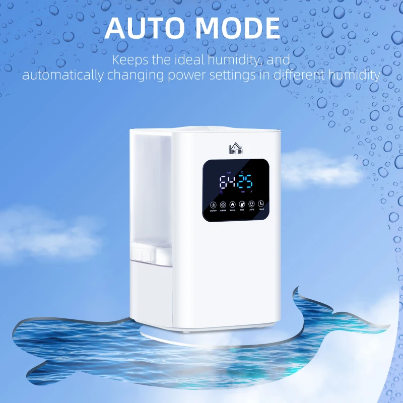 HOMCOM 6L Warm Cool Mist Humidifiers for Bedroom, Air Humidifiers with Remote, LED Display, Quiet Operation with Auto Mode, Up to 13H for 40 ㎡, White