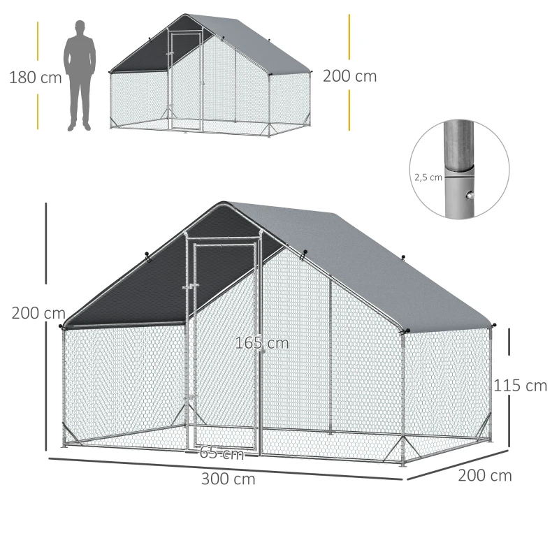 PawHut Hühnerstall, Freilaufgehege, Geflügelstall mit Schattendach, Freigehege für 4-6 Hühner, Enten Kaninchen, 3 x 2 x 2 m(m-3)