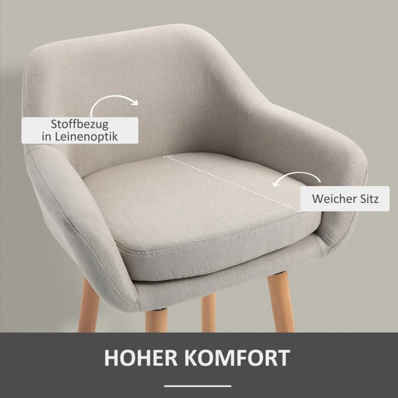HOMCOM 2er-Set Barhocker, inkl. Fußstütze, Massivholz, 55 cm x 48c m x 100 cm,  Beige