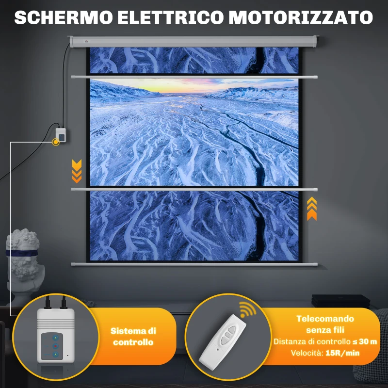 HOMCOM Telo Proiettore Motorizzato da 85" con Telecomando, in Plastica e Metallo, 176.5x8x176.5 cm, Bianco