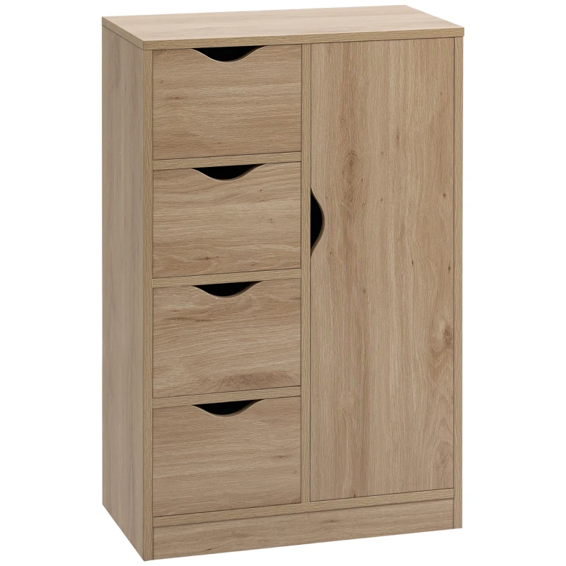HOMCOM Mobile Bagno con 4 Cassetti, Armadietto a 2 Livelli e Maniglie Ritagliate, in Truciolato, 54x29x83 cm