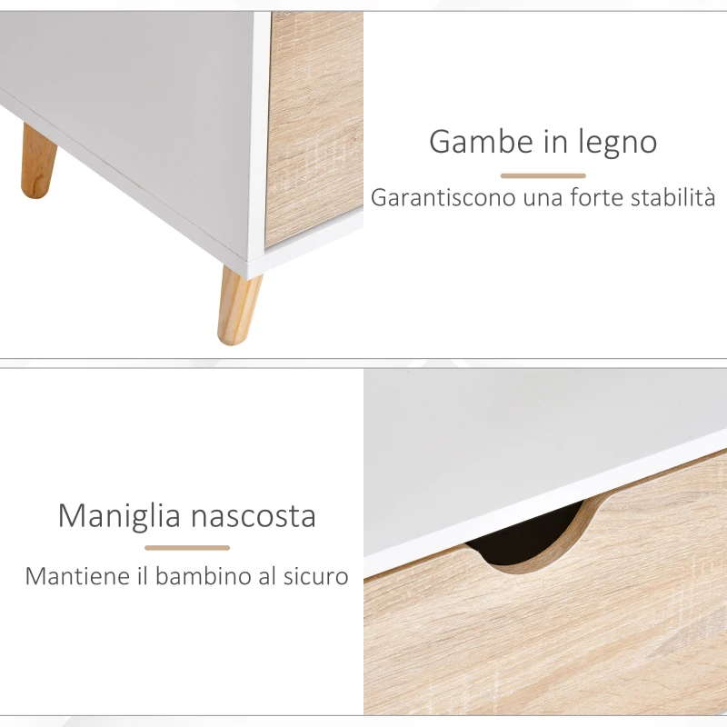 HOMCOM Mobiletto Porta TV in Legno con Design Moderno, 2 Cassetti e 2 Ripiani, Bianco e Color Legno, 99x39x58cm