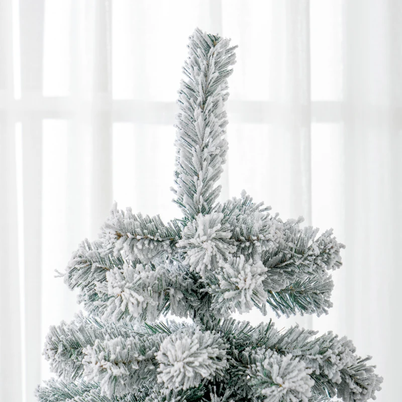 HOMCOM Árbol de Navidad Artificial Nevado 180 cm con 627 Ramas y Soporte de Metal Árbol de Navideño para Salón Verde y Blanco