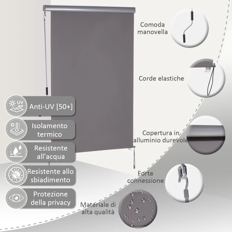 Outsunny Tenda Avvolgibile Parasole con Manovella, Installazione a Muro o Soffitto, 120x200cm, Grigio
