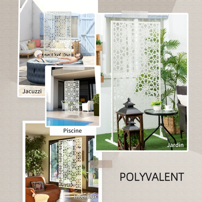 Outsunny Panneau brise vue décoratif extérieur blanc à motif en métal - 92 x 45 x 198 cm