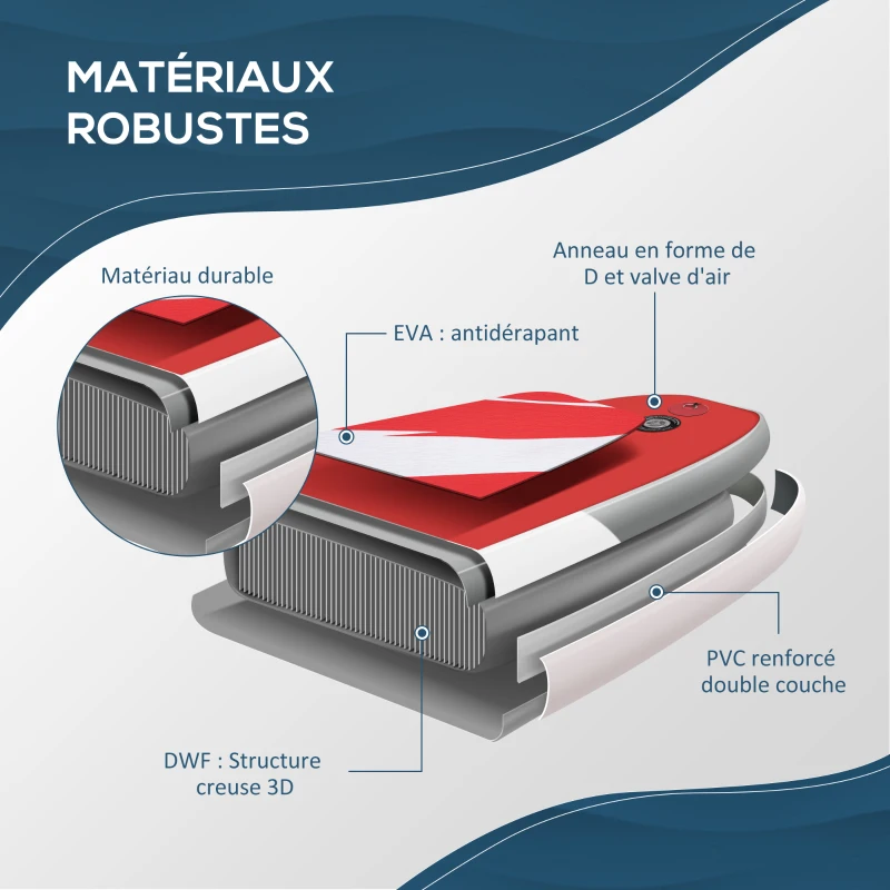 Outsunny Planche de stand up paddle gonflable, pagaie en aluminium réglable, planche antidérapante avec accessoires et sac de transport, dim. 300L x 76l x 15H cm, rouge et blanc