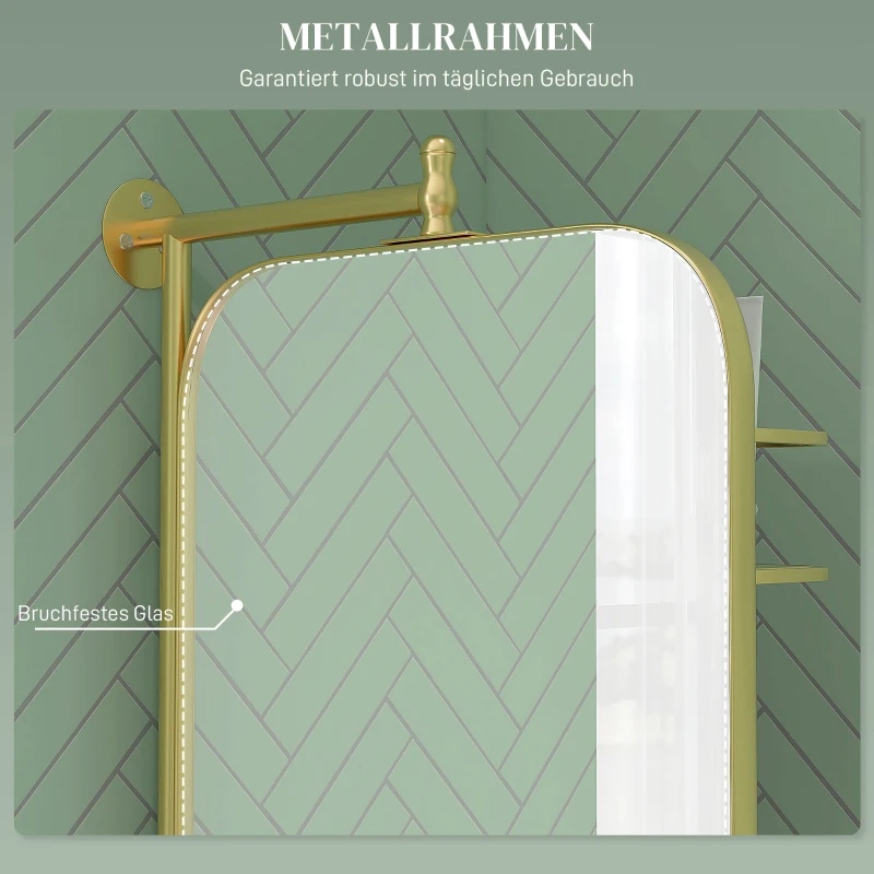 HOMCOM Badezimmerspiegel  mit 2 Regalen Badspiegel Spiegel, Vintage-Design, 40cm x 12cm x 66cm, Gold