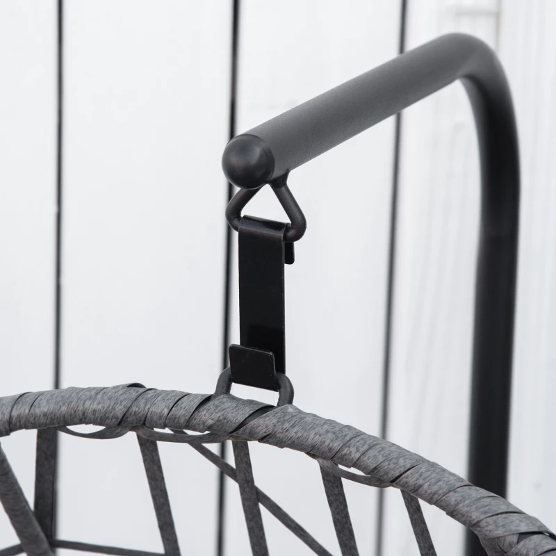 PawHut Rattan Hundehütte mit Kissen Hundehaus Haustierbett Katzenhaus Katzenkorb Katzenhöhle Hängesessel Hängematte für Hunde Katzen Outdoor Grau+Schwarz 60 x 53 x 76 cm