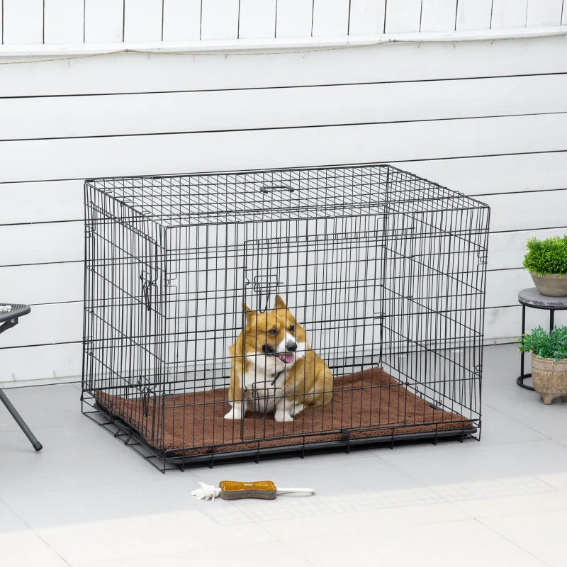 PawHut Cage caisse de transport pliante pour chien en métal noir 107 x 68 x 75.5 cm matelas fourni