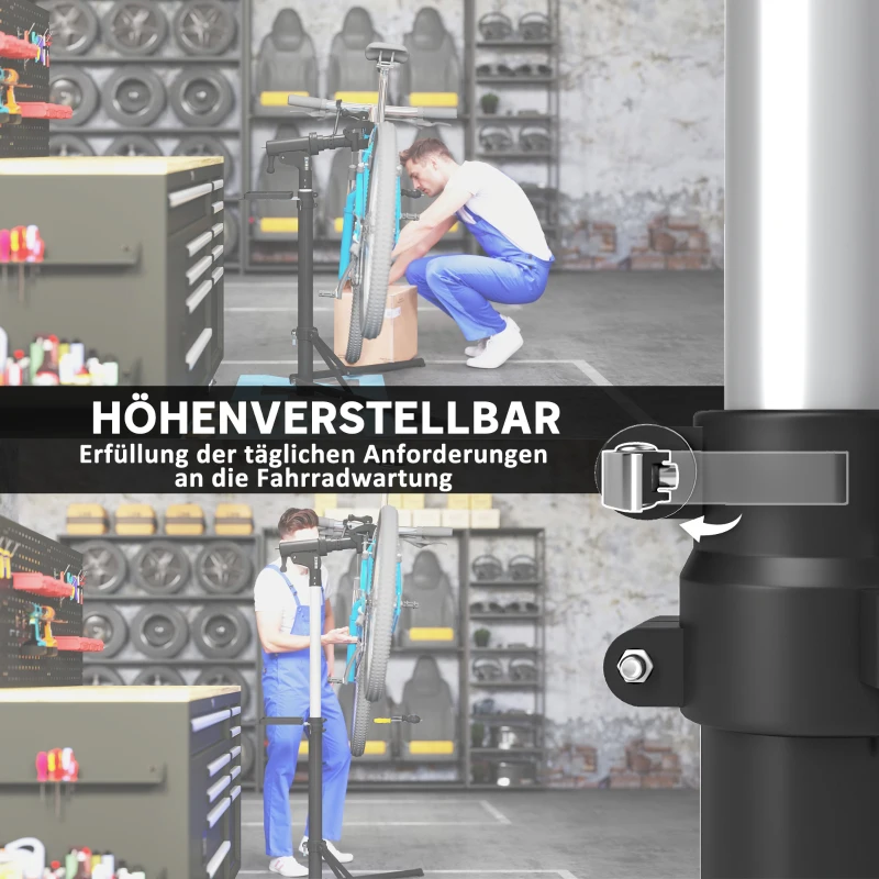 HOMCOM Fahrrad-Reparatur-Ständer, Halter für Fahrräder zum Warten und Reparieren, 40 kg belastbar, höhenverstellbar, Schwarz