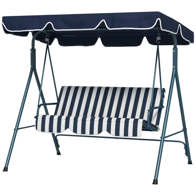 Outsunny Dondolo da Giardino 3 Posti con Tetto Parasole, in Acciaio e Poliestere, 172x110x153 cm, Bianco e Blu