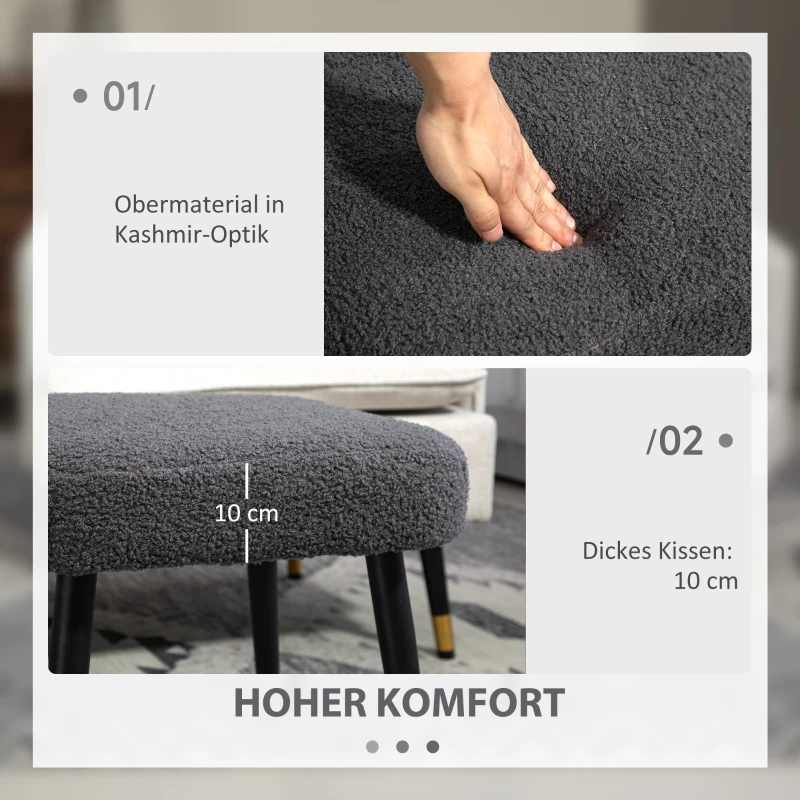 HOMCOM Hocker, Fußstütze, gepolsterter Sitz, Kaschmir-Optik, Stahlbeine, 42 x 42 x 44 cm, Dunkelgrau