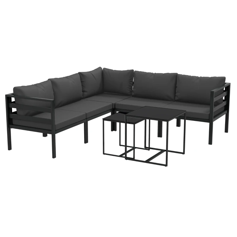 Outsunny Set da Giardino 7 Pezzi in Acciaio e Poliestere con 5 Sedie con Cuscini e 2 Tavolini da Caffè, Grigio