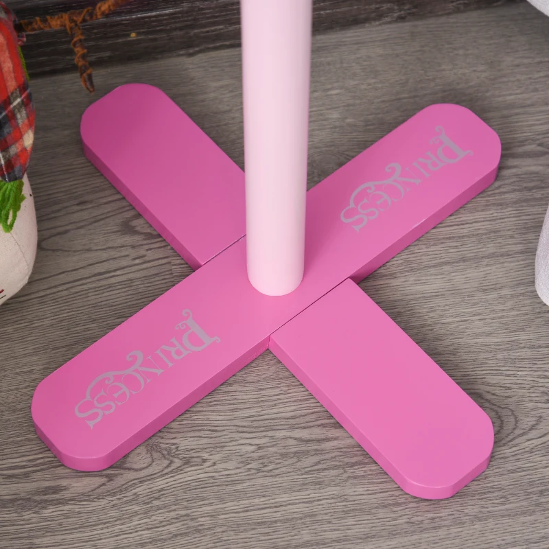 HOMCOM Appendiabiti da Terra per Cameretta Bambini in Legno Rosa con 8 Ganci e Design a Forma di Corona 35 x 35 x 142cm