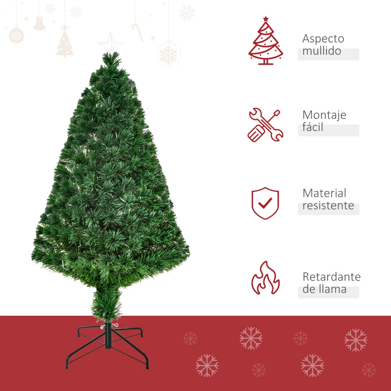 HOMCOM Árbol de Navidad 120cm Artificial Árboles de Abeto con Soporte Fibra Óptica Brillante LED Multicolor Ignífugo