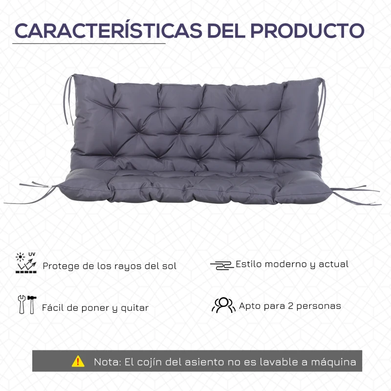 Outsunny Cojín para Banco de Jardín o para Balancín de Jardín 132x110x10 cm de 2 Plazas con 6 Cordones de Fijación Gris Oscuro