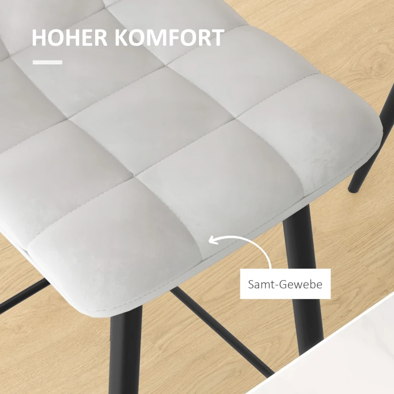 HOMCOM Barhocker Set, skandinavisches Design, Samtbezug, Metallgestell, rutschfeste Füße, Hellgrau