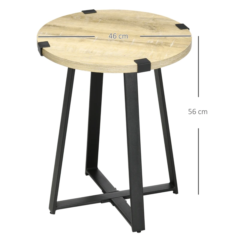 HOMCOM Beistelltisch, runde Holztischplatte, Retro-Design, Stahlbeine, 46 x 46 x 56 cm