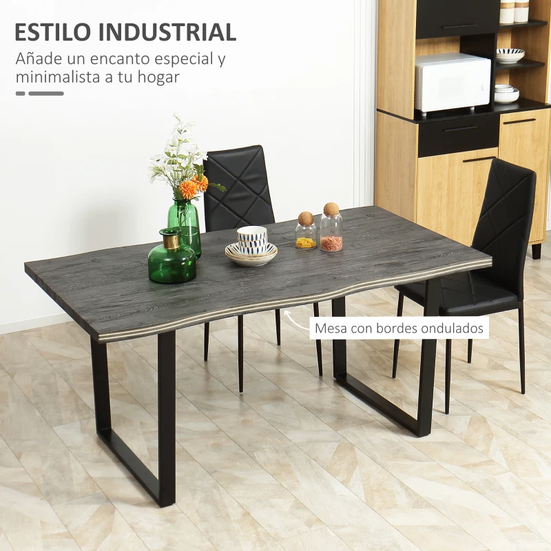 HOMCOM Mesa de Comedor Estilo Industrial con Encimera de Madera y Patas de Acero para hasta 6 Personas 160x85x75 cm Gris