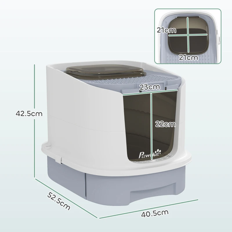 PawHut Cat Litter Box with Lid, Scoop, Deodorisation Bags, Top Entry