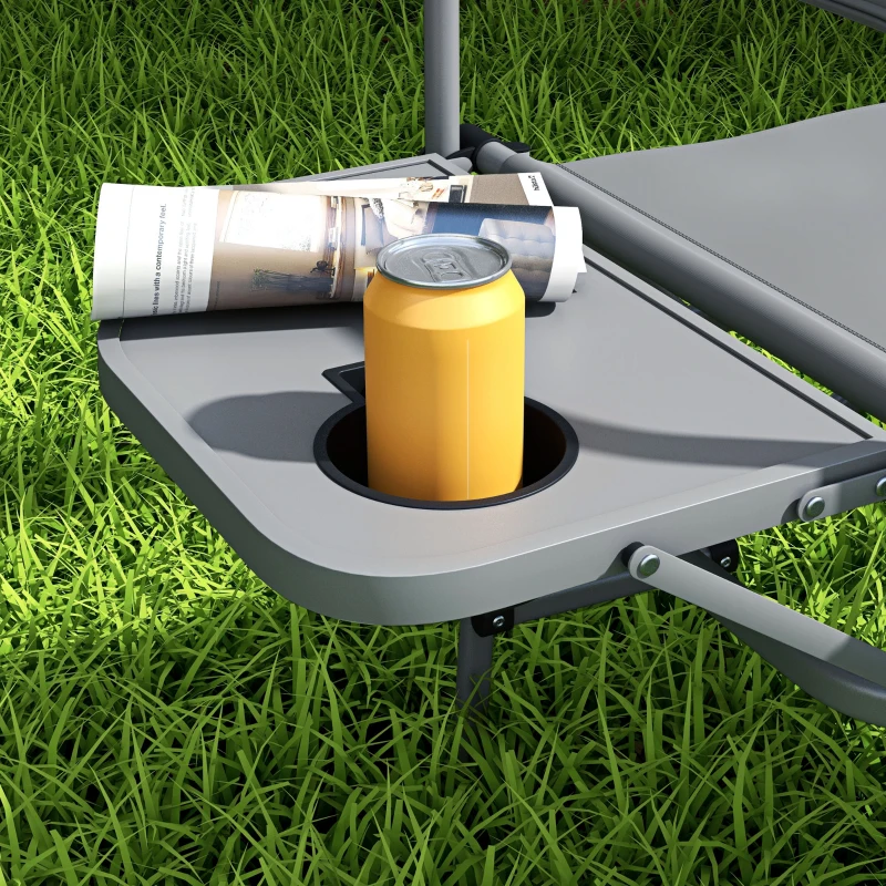 Outsunny Chaise de camping chaise de jardin pliable avec plateau et porte-gobelet pour jardin, pêche, plage, pique-nique, gris