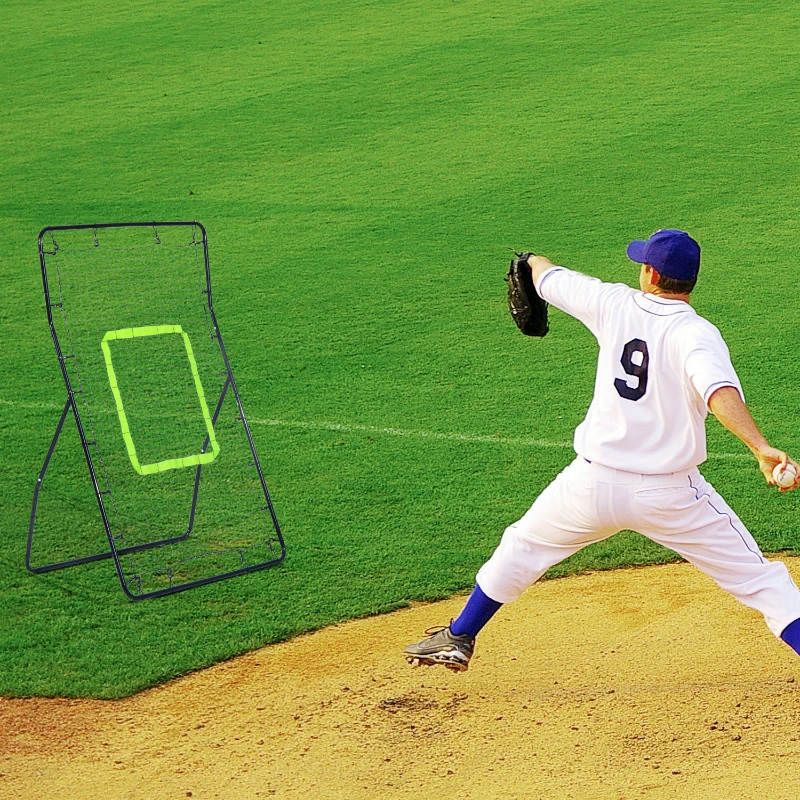 HOMCOM Rebotador de Pelota Béisbol Fútbol Red de Rebote Rebounder Objetivo Ajustable Acero y PE 90x80x140cm Negro