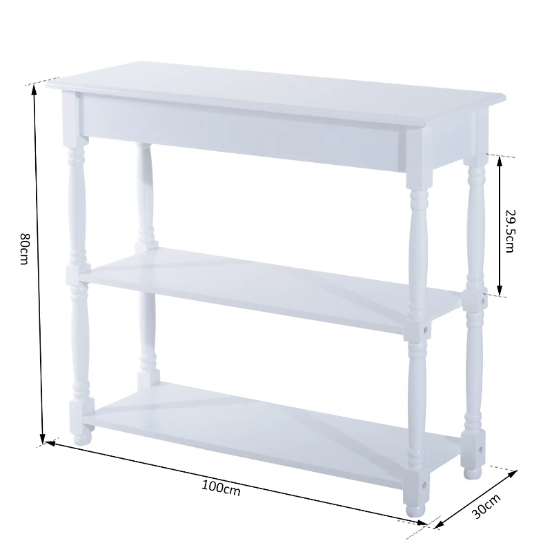 HOMCOM Mueble Recibidor Pasillo Mesa Consola Entrada Mesa Auxiliar con 2 Estantes 100x30x80cm Madera