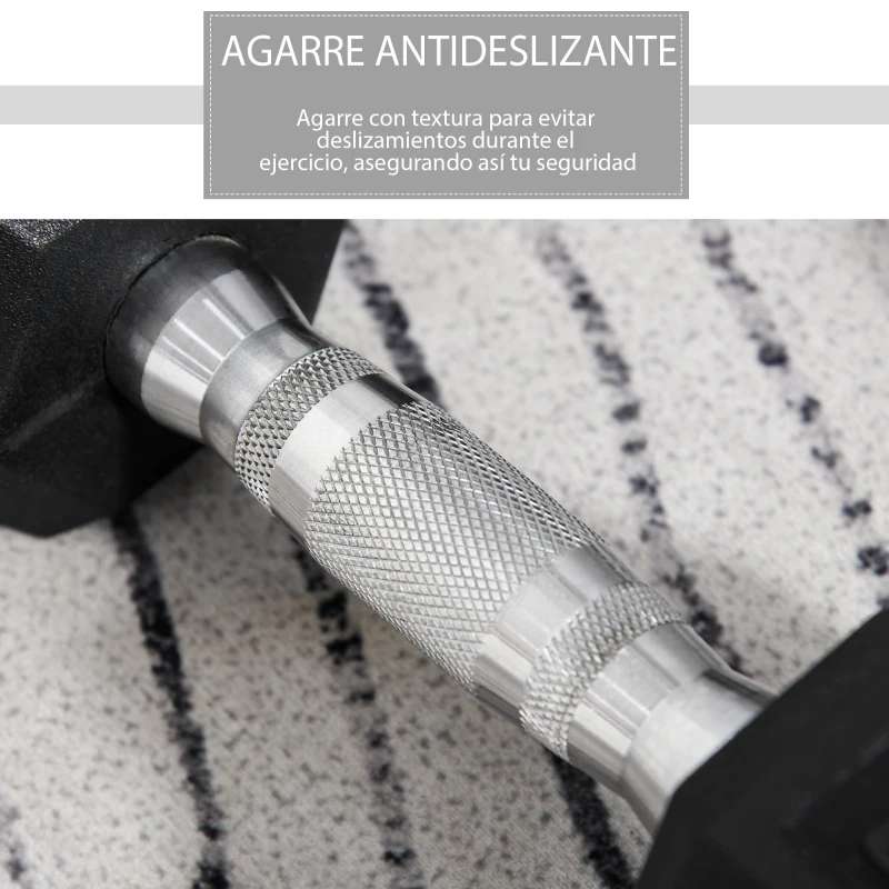 HOMCOM Juego de Mancuernas 2x10 kg con Barra de Conexión de Metal Cabeza Hexagonal para Entrenamiento en Casa Negro y Plata